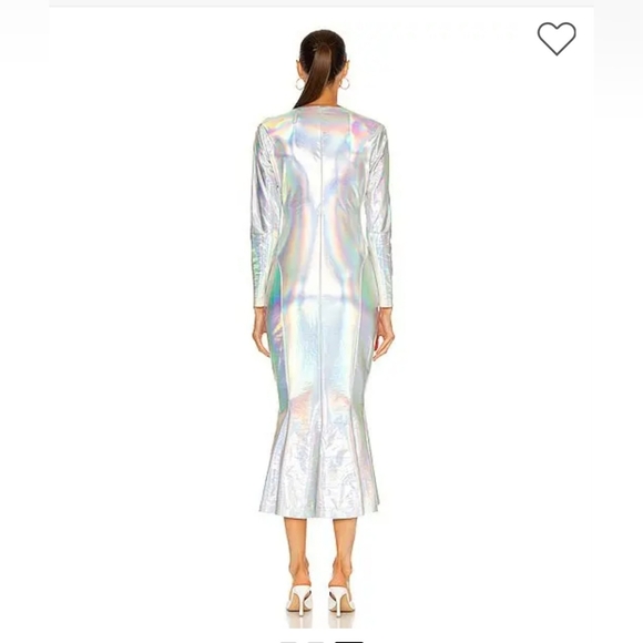 Norma Kamali long sleeve crew fishtail dress to midcalf in metallic silver - Picture 3 of 9